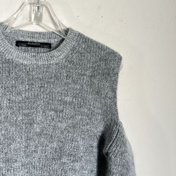 AllSaints Sweater Cold Shoulder Gray Wool Mohair Wool Blend Pullover Small New - Picture 2 of 5